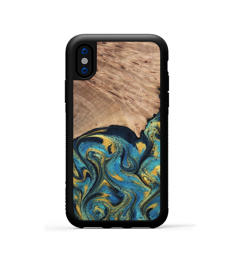 iPhone Xs Wood Phone Case - Deanne (Teal & Gold, 819816)