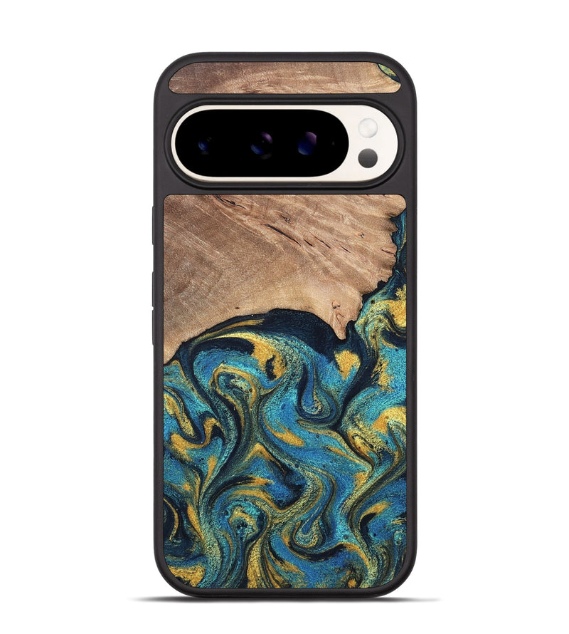 Pixel 9 Pro Wood Phone Case - Deanne (Teal & Gold, 819816)