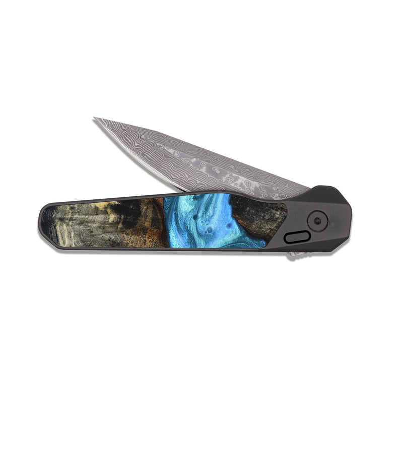 EDC Dark Damascus Wood Pocket Knife - Gatlin (Blue, 819835)