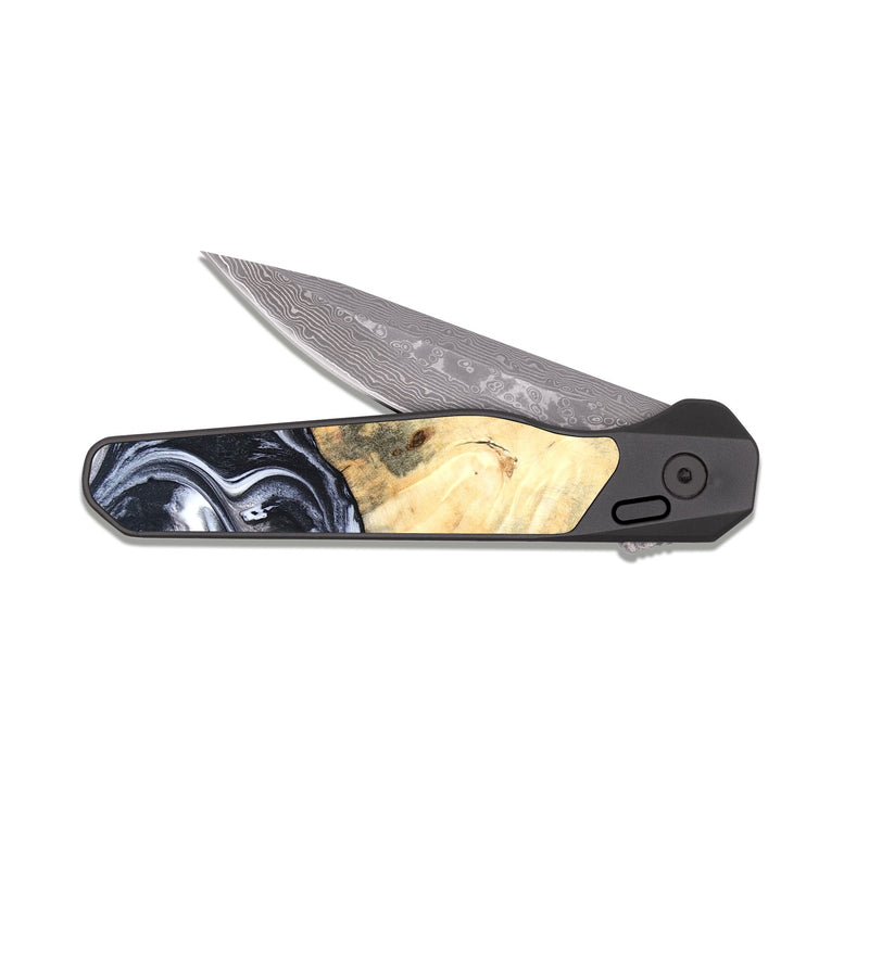 EDC Dark Damascus Wood Pocket Knife - Amirah (Black & White, 819906)