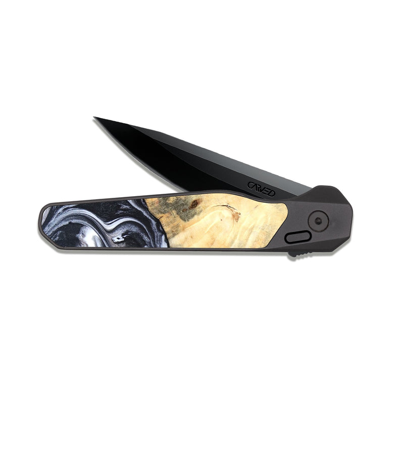 EDC Dark Slate Wood Pocket Knife - Amirah (Black & White, 819906)