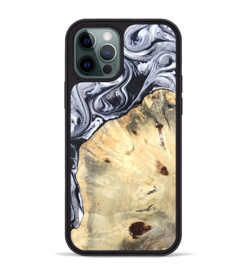 iPhone 12 Pro Max Wood Phone Case - Amirah (Black & White, 819906)