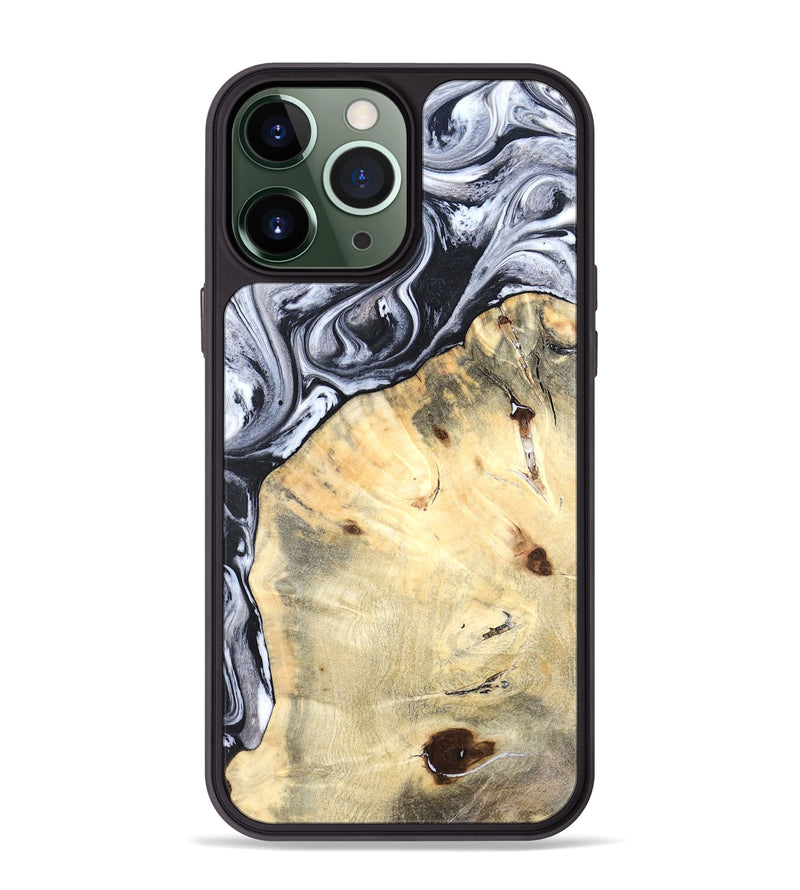 iPhone 13 Pro Max Wood Phone Case - Amirah (Black & White, 819906)