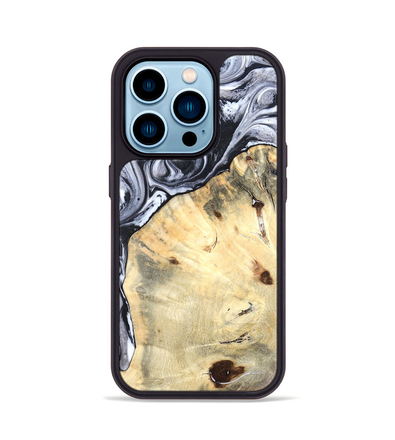 iPhone 14 Pro Wood Phone Case - Amirah (Black & White, 819906)
