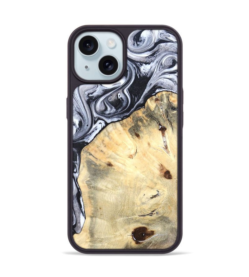 iPhone 15 Wood Phone Case - Amirah (Black & White, 819906)