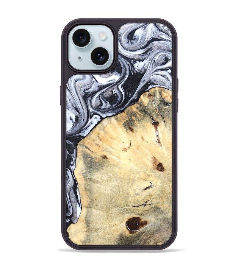 iPhone 15 Plus Wood Phone Case - Amirah (Black & White, 819906)