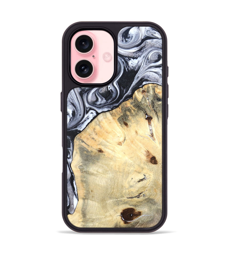 iPhone 16 Wood Phone Case - Amirah (Black & White, 819906)