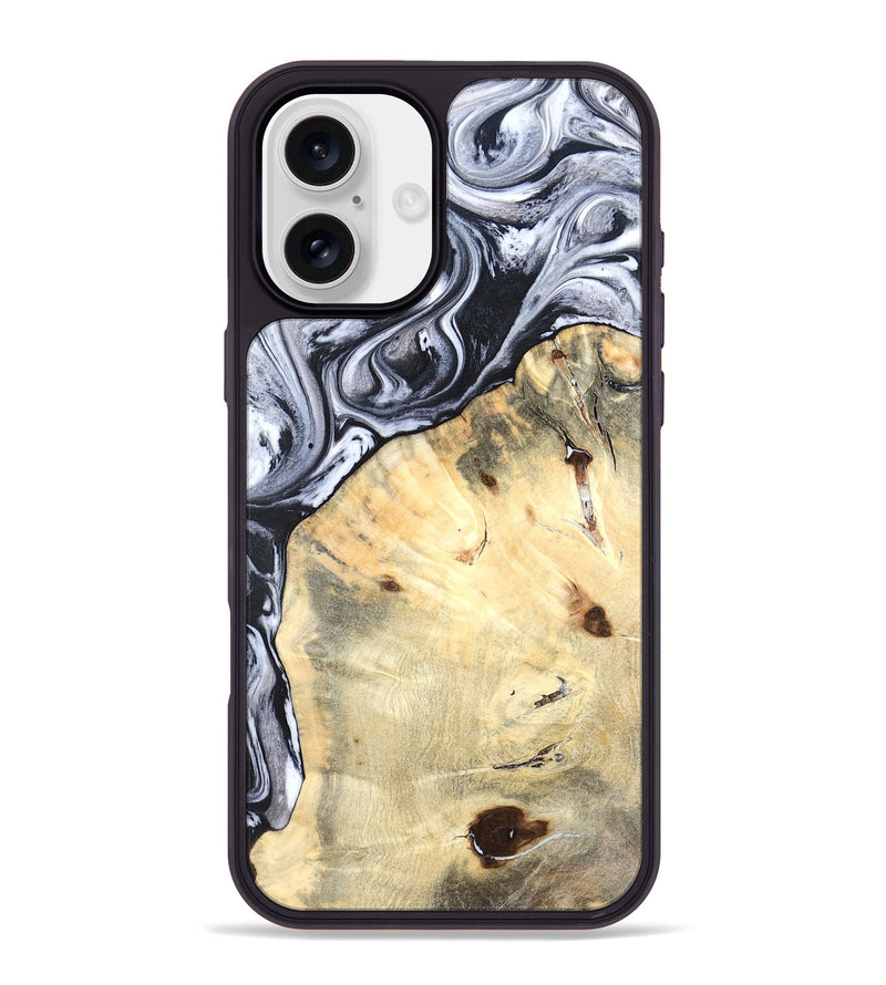 iPhone 16 Plus Wood Phone Case - Amirah (Black & White, 819906)
