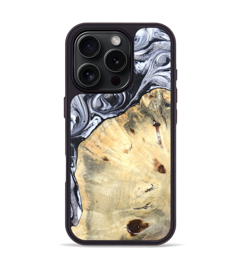 iPhone 16 Pro Wood Phone Case - Amirah (Black & White, 819906)