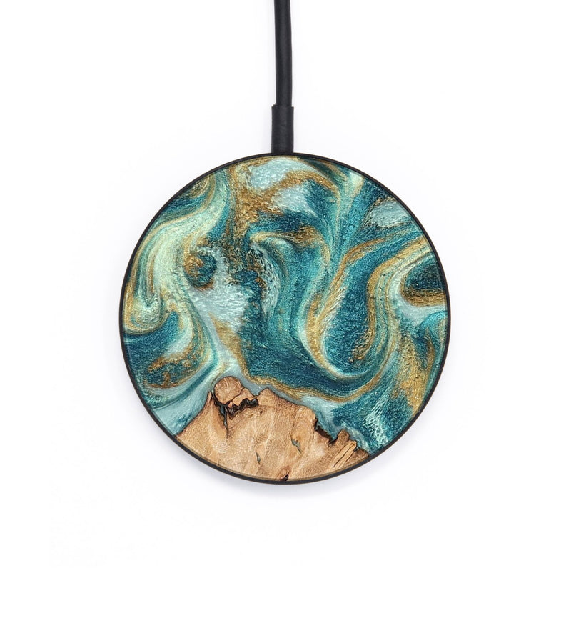 Circle Wood Wireless Charger - Amiah (Teal & Gold, 819908)