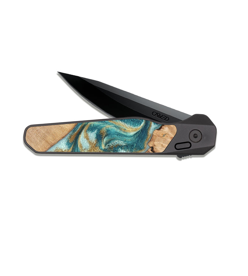 EDC Dark Slate Wood Pocket Knife - Amiah (Teal & Gold, 819908)