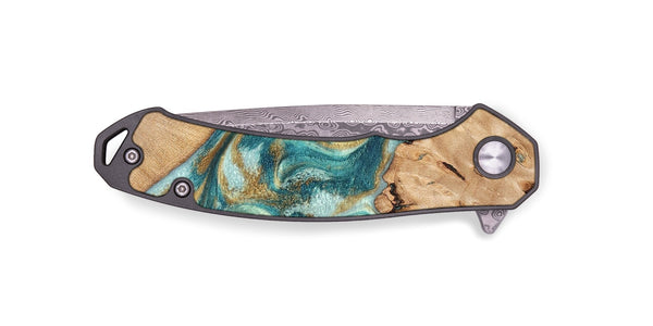 EDC Wood Pocket Knife - Amiah (Teal & Gold, 819908)