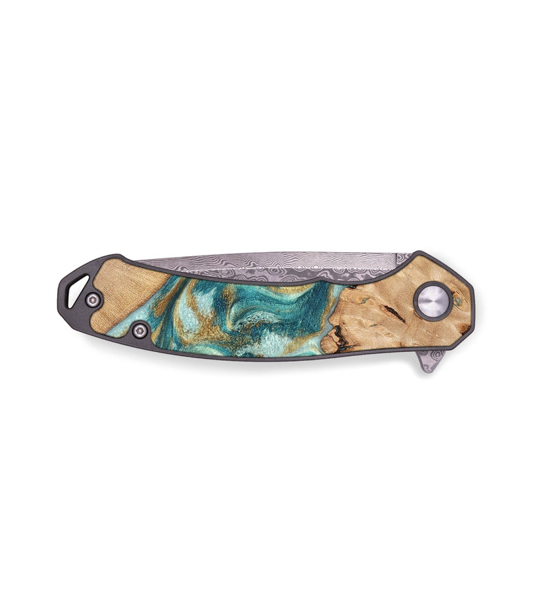 EDC Wood Pocket Knife - Amiah (Teal & Gold, 819908)