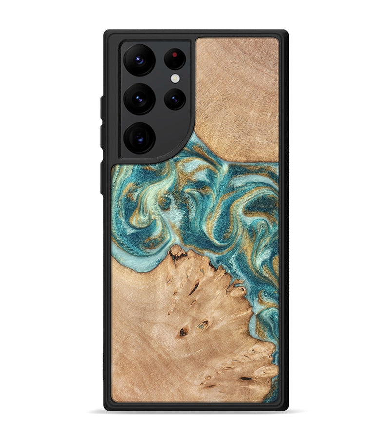 Galaxy S22 Ultra Wood Phone Case - Amiah (Teal & Gold, 819908)