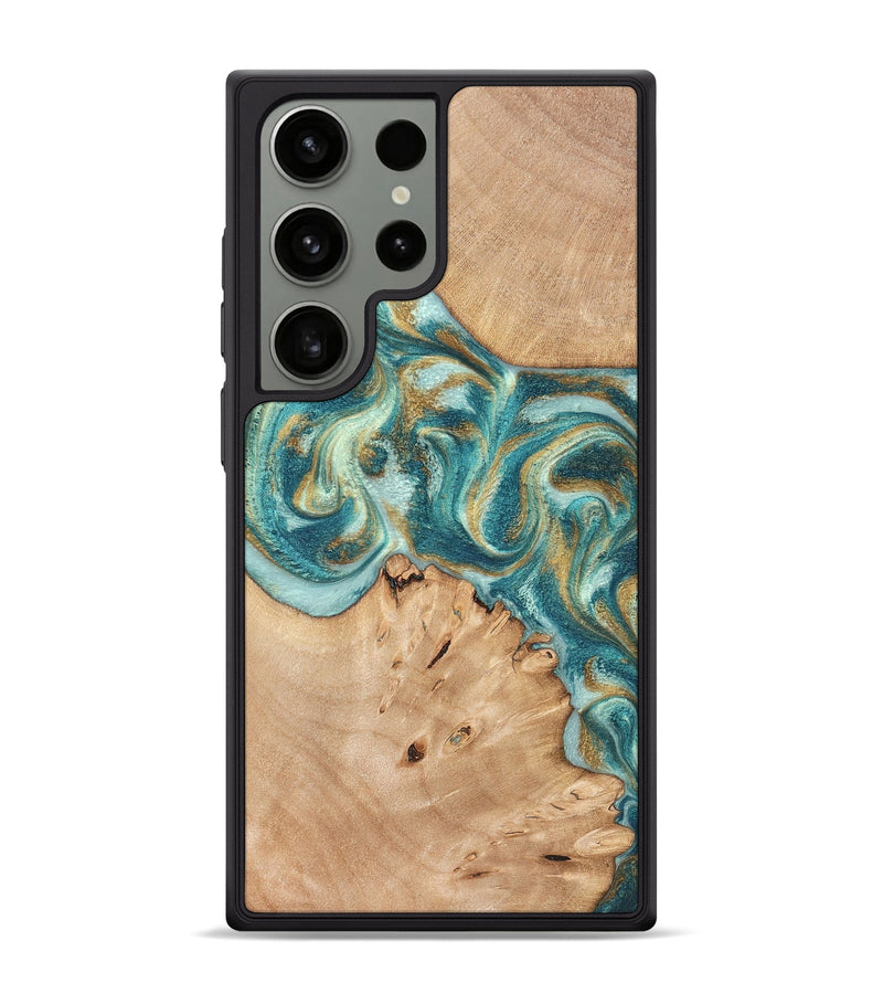 Galaxy S24 Ultra Wood Phone Case - Amiah (Teal & Gold, 819908)