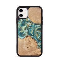 iPhone 11 Wood Phone Case - Amiah (Teal & Gold, 819908)