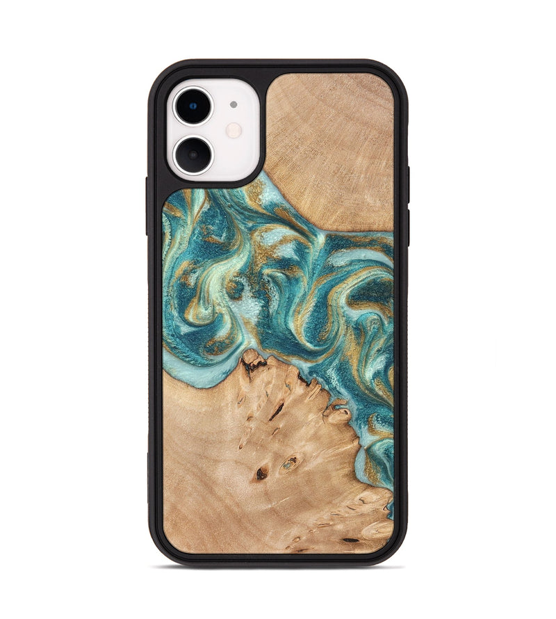 iPhone 11 Wood Phone Case - Amiah (Teal & Gold, 819908)