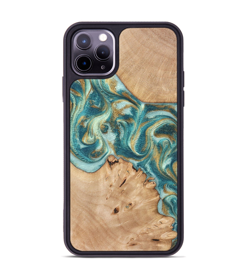 iPhone 11 Pro Max Wood Phone Case - Amiah (Teal & Gold, 819908)