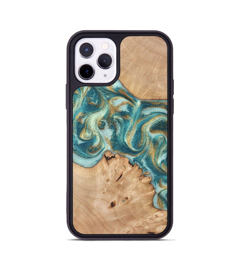 iPhone 11 Pro Wood Phone Case - Amiah (Teal & Gold, 819908)