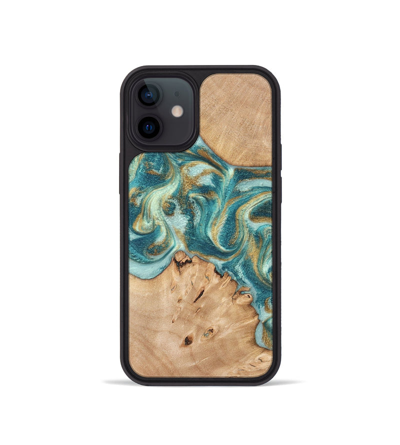 iPhone 12 mini Wood Phone Case - Amiah (Teal & Gold, 819908)