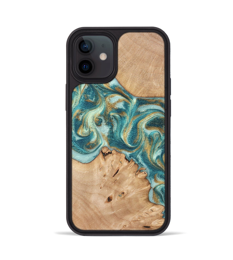 iPhone 12 Wood Phone Case - Amiah (Teal & Gold, 819908)