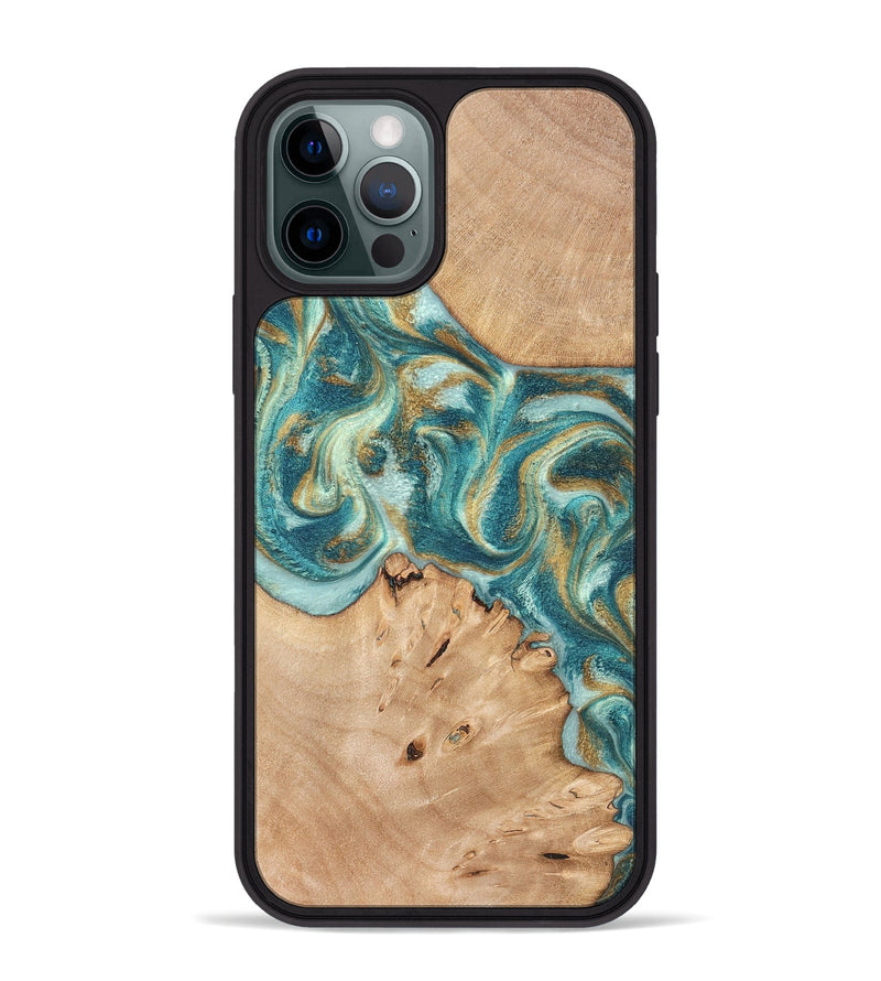 iPhone 12 Pro Max Wood Phone Case - Amiah (Teal & Gold, 819908)