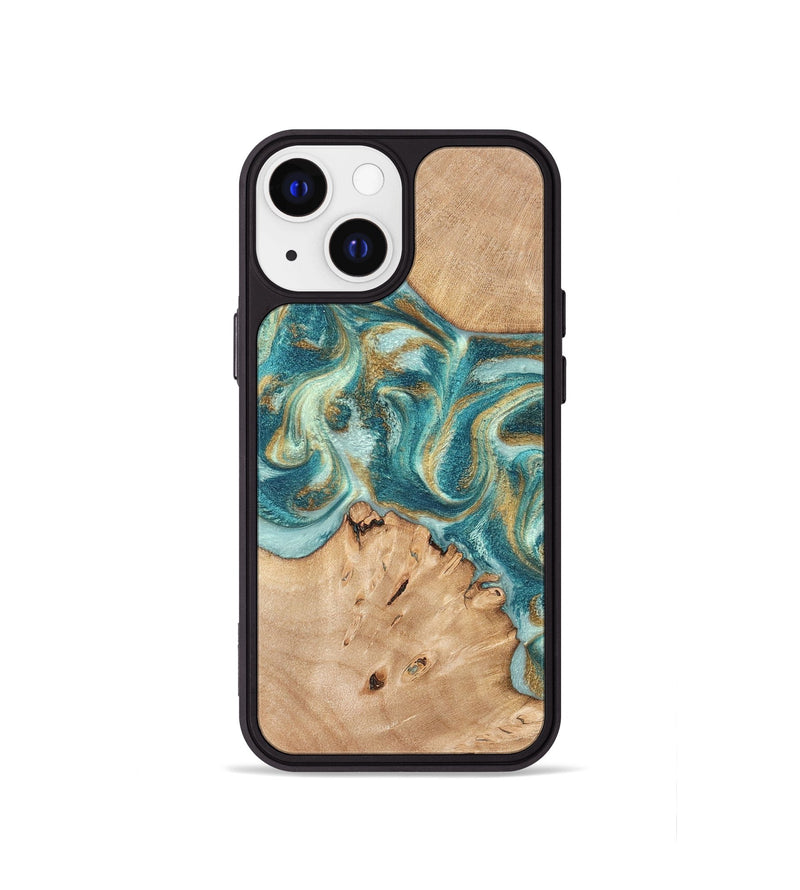 iPhone 13 mini Wood Phone Case - Amiah (Teal & Gold, 819908)
