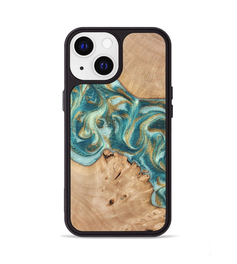 iPhone 13 Wood Phone Case - Amiah (Teal & Gold, 819908)