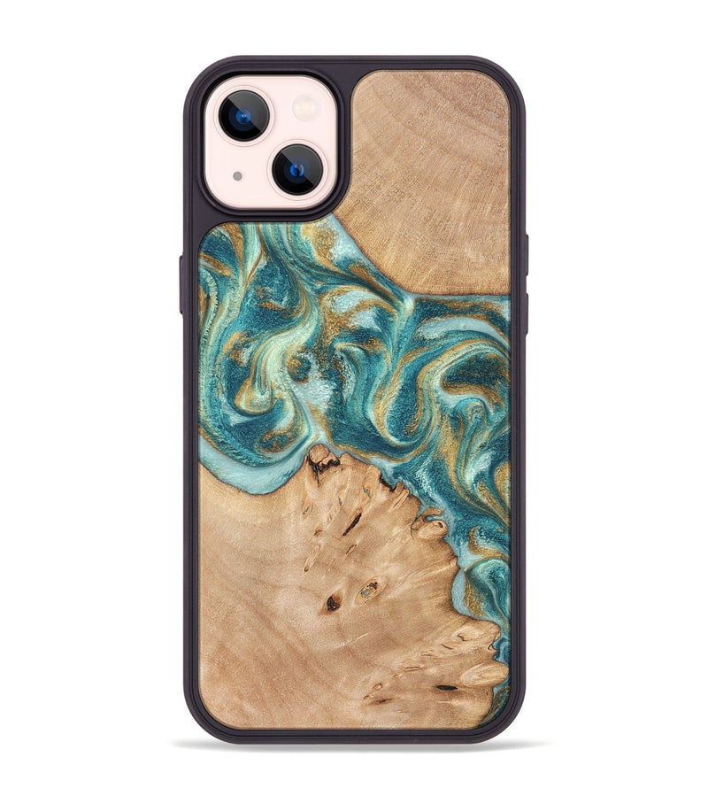 iPhone 14 Plus Wood Phone Case - Amiah (Teal & Gold, 819908)