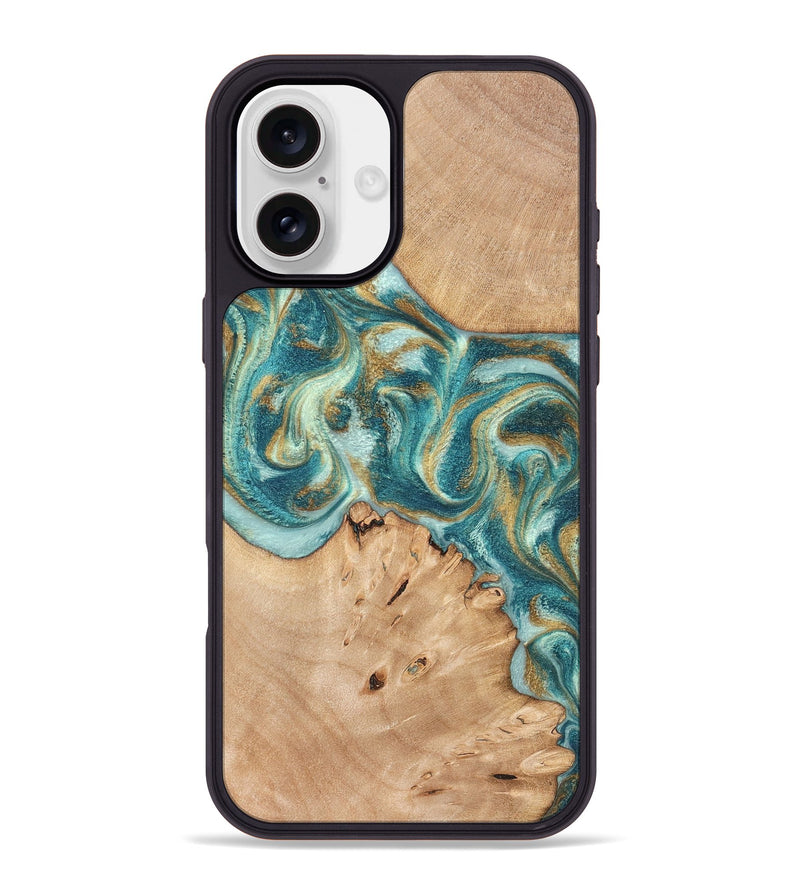 iPhone 16 Plus Wood Phone Case - Amiah (Teal & Gold, 819908)