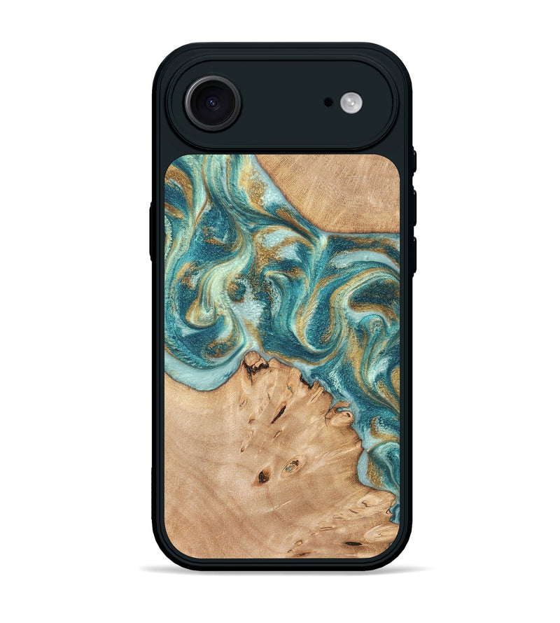 iPhone 17 Air Wood Phone Case - Amiah (Teal & Gold, 819908)