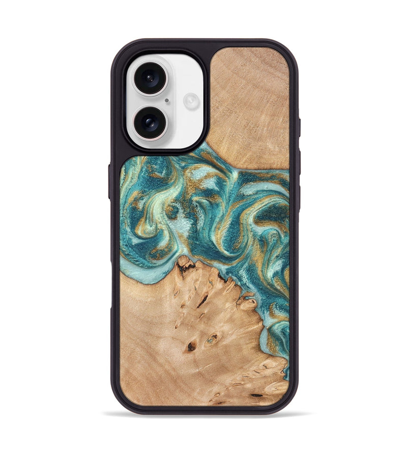 iPhone 17 Wood Phone Case - Amiah (Teal & Gold, 819908)