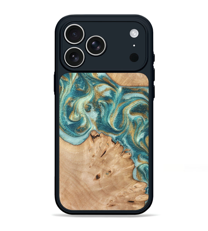 iPhone 17 Pro Max Wood Phone Case - Amiah (Teal & Gold, 819908)