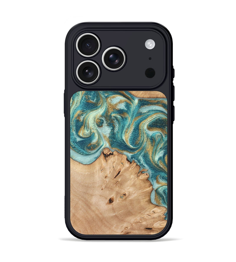iPhone 17 Pro Wood Phone Case - Amiah (Teal & Gold, 819908)