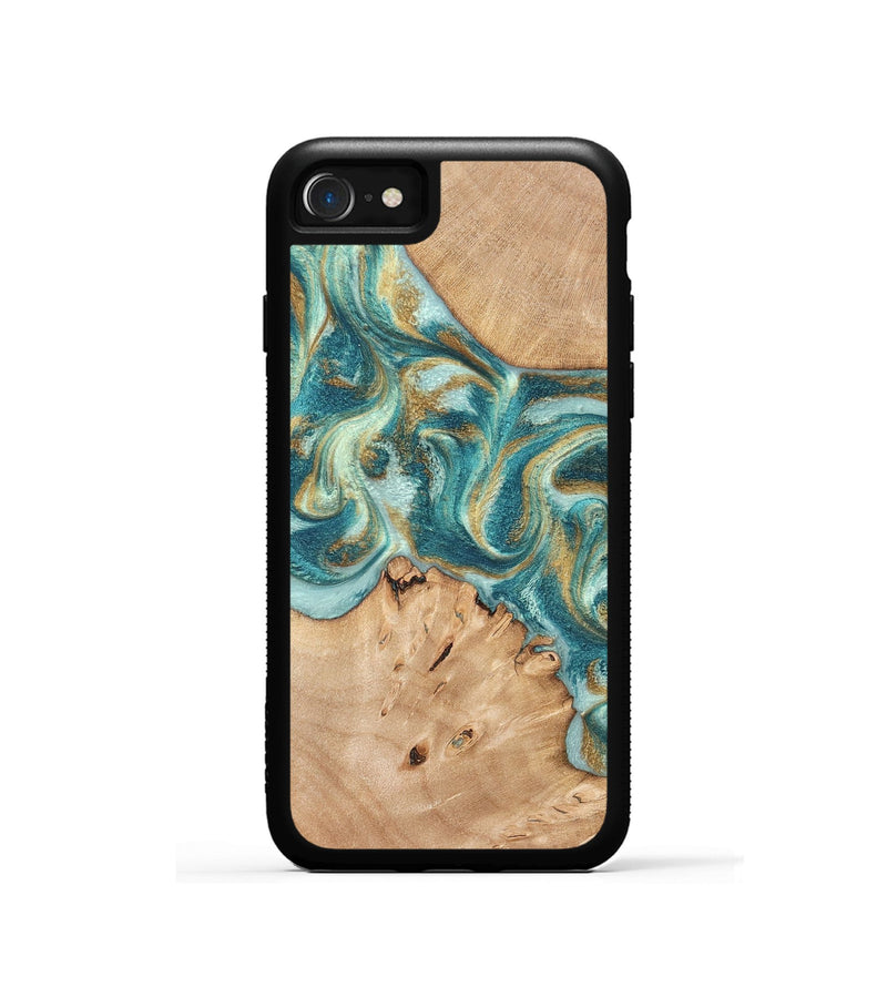 iPhone SE Wood Phone Case - Amiah (Teal & Gold, 819908)