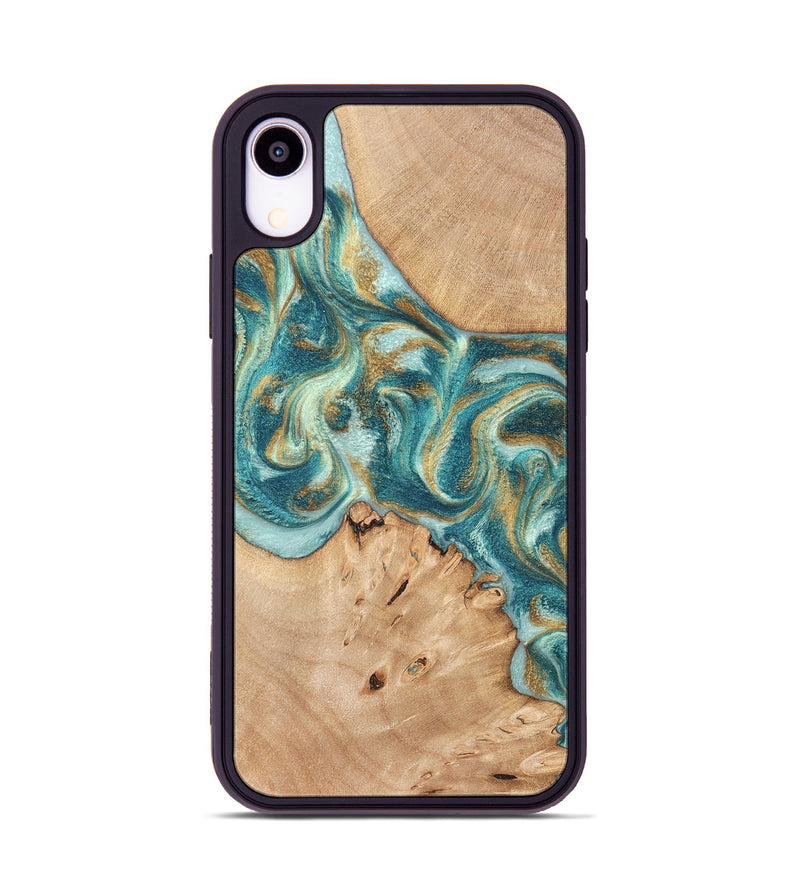 iPhone Xr Wood Phone Case - Amiah (Teal & Gold, 819908)