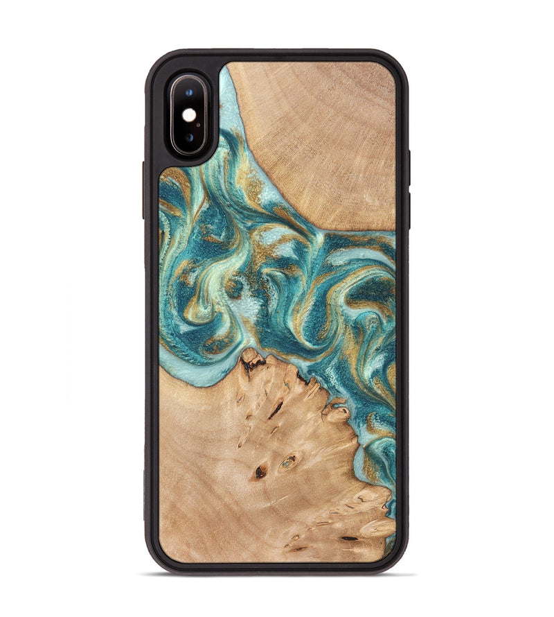 iPhone Xs Max Wood Phone Case - Amiah (Teal & Gold, 819908)