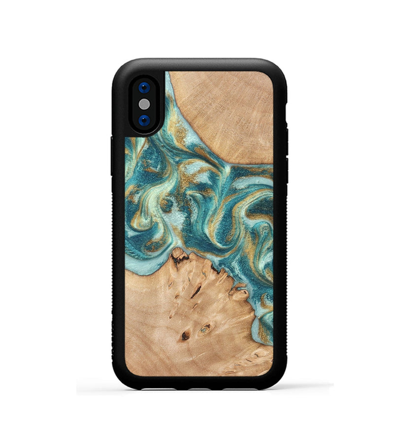 iPhone Xs Wood Phone Case - Amiah (Teal & Gold, 819908)