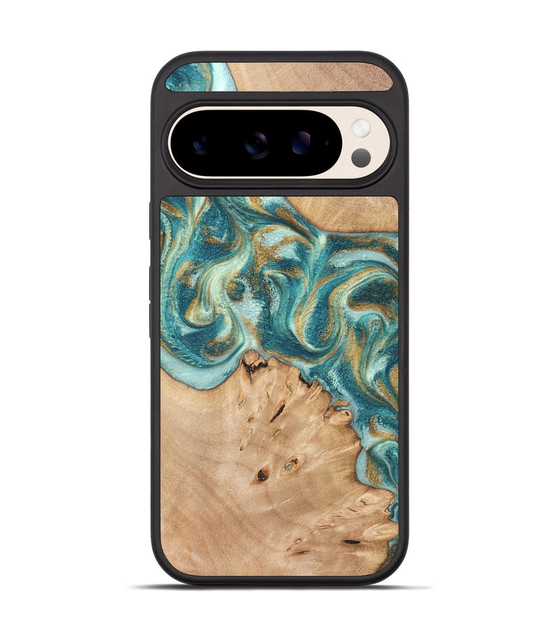 Pixel 10 Pro Wood Phone Case - Amiah (Teal & Gold, 819908)