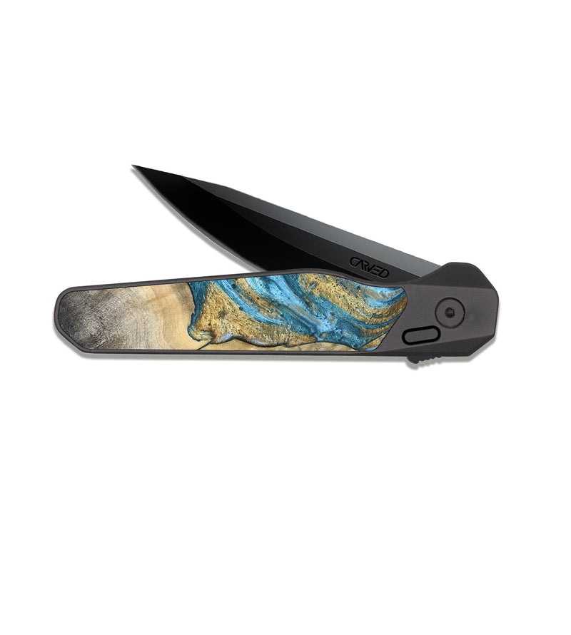 EDC Dark Slate Wood Pocket Knife - Tamiko (Teal & Gold, 819924)