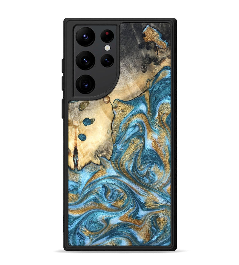Galaxy S22 Ultra Wood Phone Case - Tamiko (Teal & Gold, 819924)