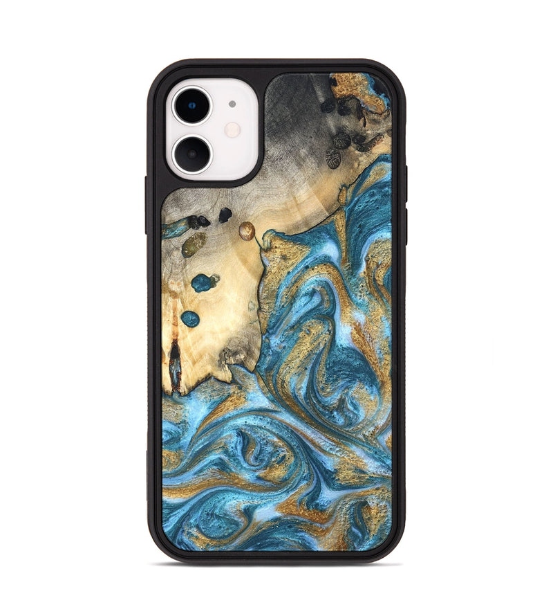 iPhone 11 Wood Phone Case - Tamiko (Teal & Gold, 819924)