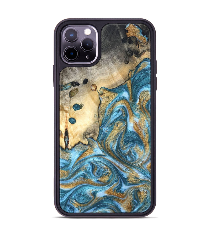 iPhone 11 Pro Max Wood Phone Case - Tamiko (Teal & Gold, 819924)