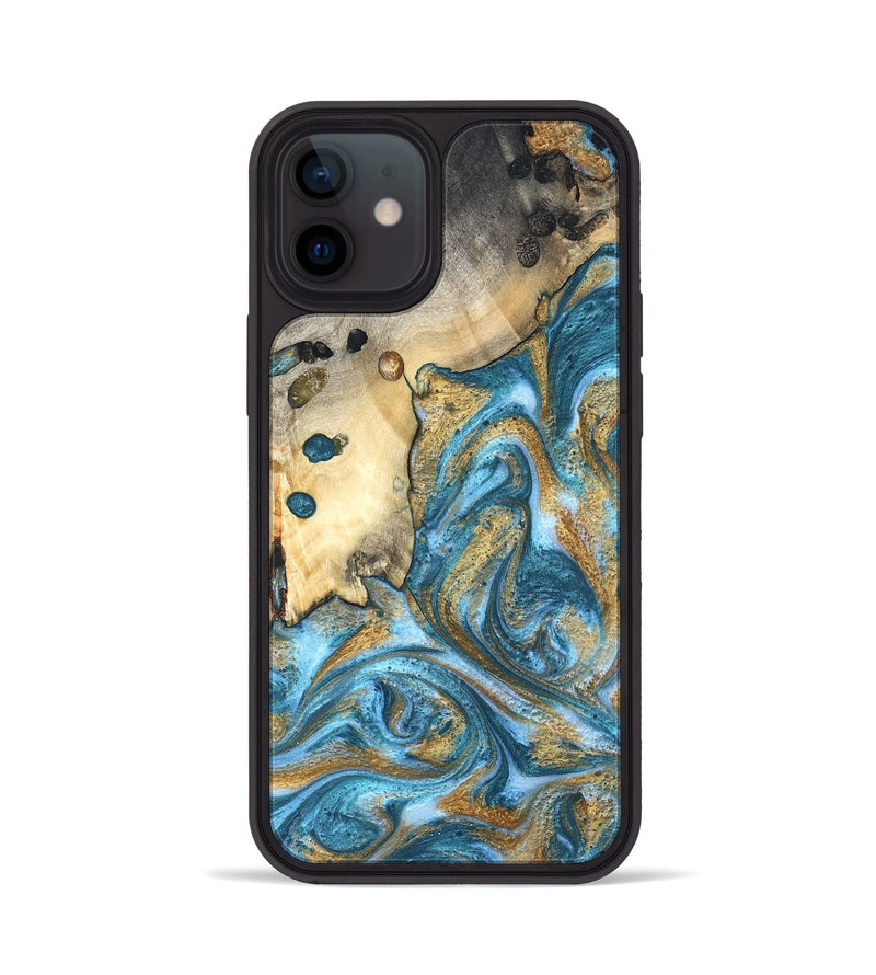 iPhone 12 Wood Phone Case - Tamiko (Teal & Gold, 819924)