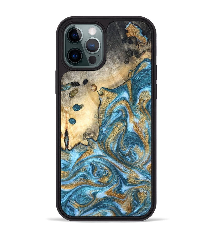 iPhone 12 Pro Max Wood Phone Case - Tamiko (Teal & Gold, 819924)