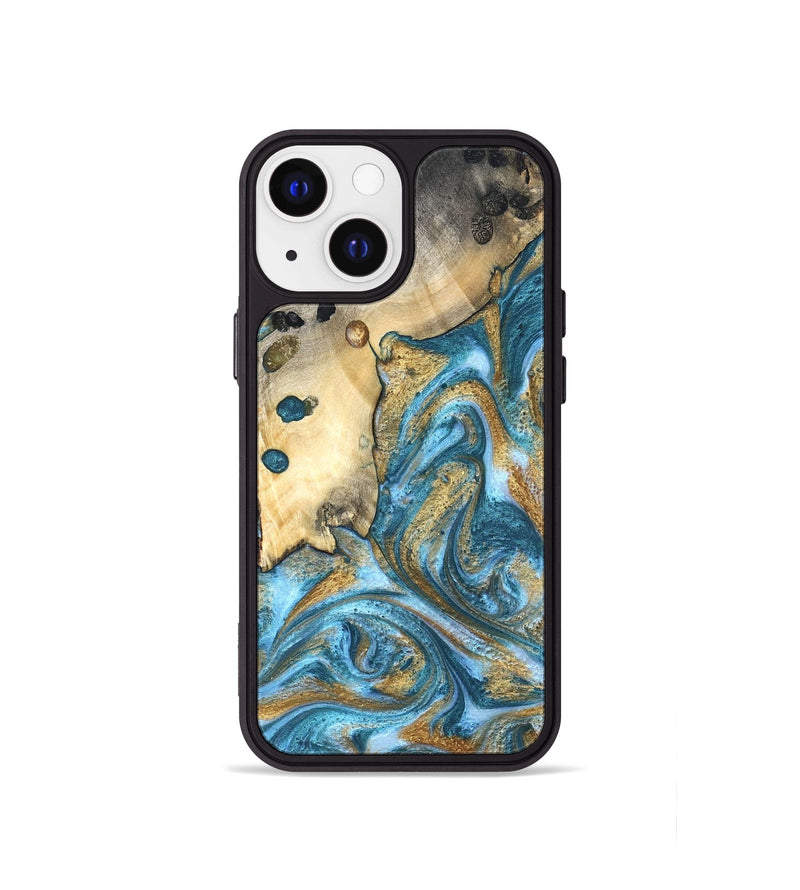 iPhone 13 mini Wood Phone Case - Tamiko (Teal & Gold, 819924)