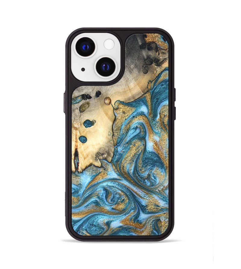iPhone 13 Wood Phone Case - Tamiko (Teal & Gold, 819924)