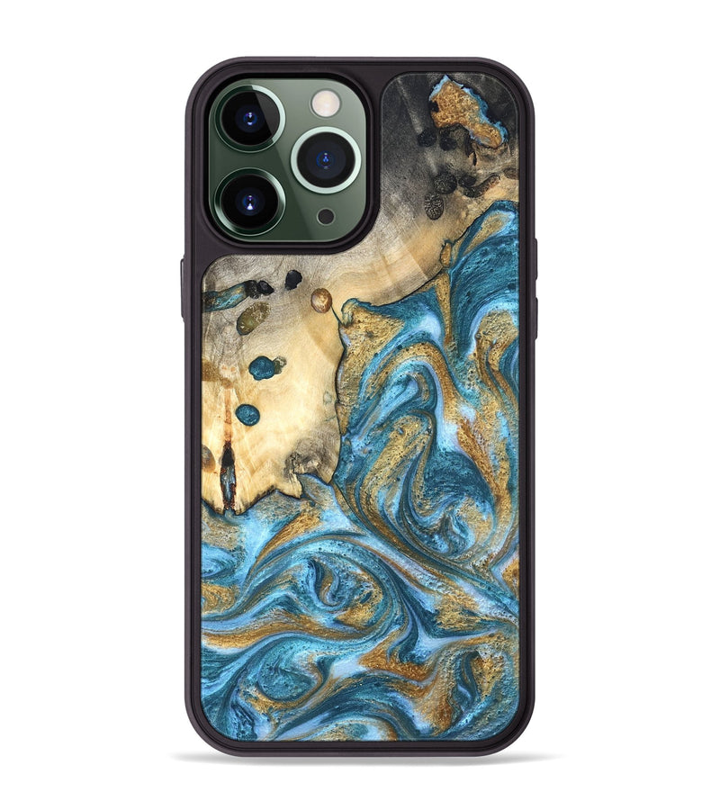 iPhone 13 Pro Max Wood Phone Case - Tamiko (Teal & Gold, 819924)