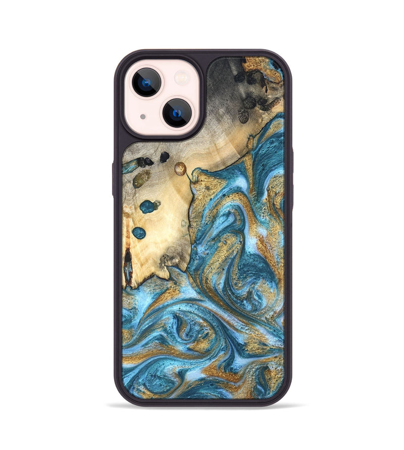 iPhone 14 Wood Phone Case - Tamiko (Teal & Gold, 819924)