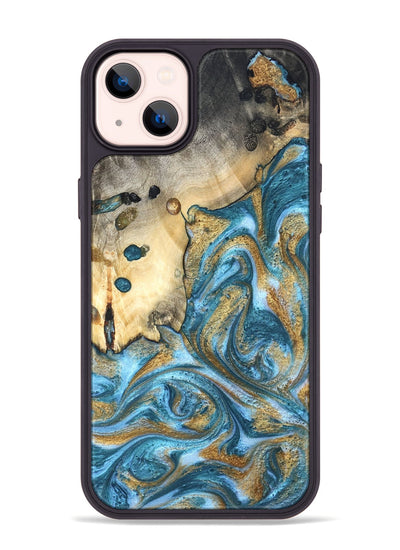 iPhone 14 Plus Wood Phone Case - Tamiko (Teal & Gold, 819924)